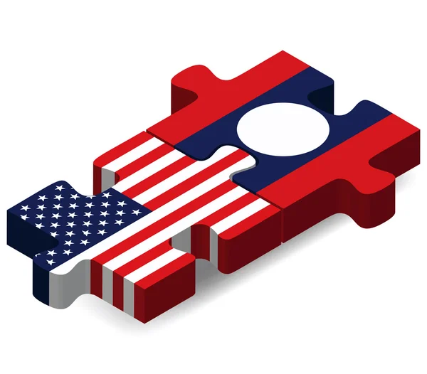 Bandiere USA e Laos nel puzzle — Vettoriale Stock