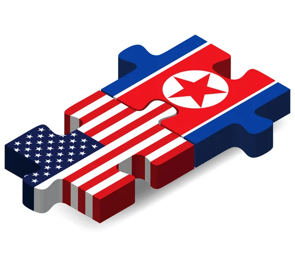 USA and North Korea Flags in puzzle — Stock vektor