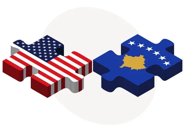 USA and Kosovo Flags in puzzle — Wektor stockowy
