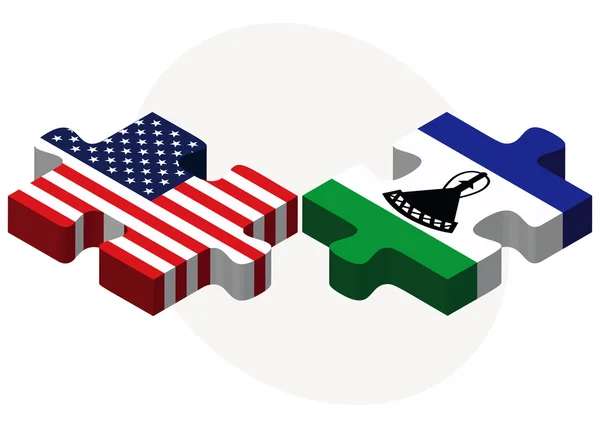 USA and Lesotho Flags in puzzle — ストックベクタ