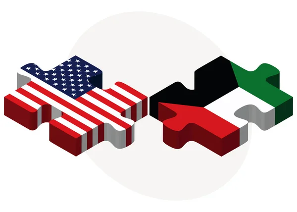 USA and Kuwait Flags in puzzle — Stockvector