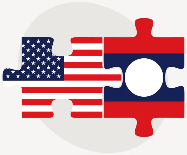 USA and Laos Flags in puzzle — Stockový vektor