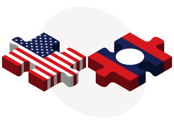 USA und Laos Flaggen in Puzzle — Stockvektor
