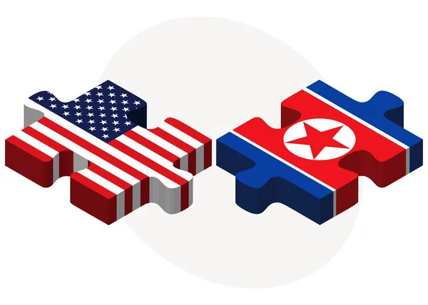 USA and North Korea Flags in puzzle — Stock vektor