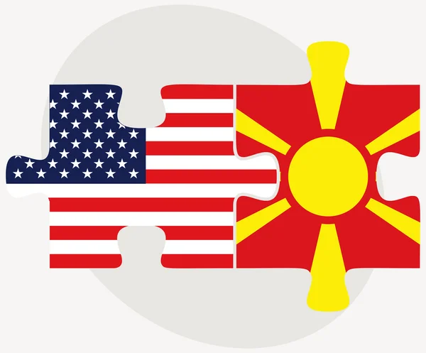 USA und Republik Mazedonien Flaggen in Puzzle — Stockvektor