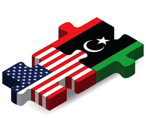Etats-Unis et Libye Drapeaux en puzzle — Image vectorielle