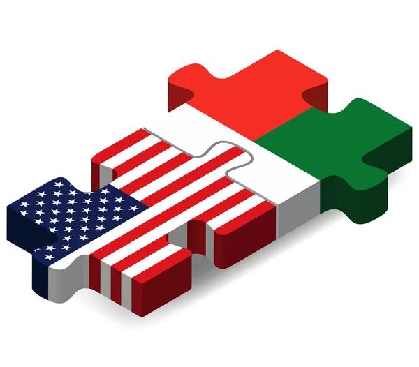 USA and Madagascar Flags in puzzle — Wektor stockowy