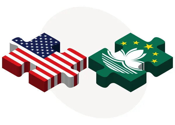 USA and Macau SAR China Flags in puzzle — Stok Vektör