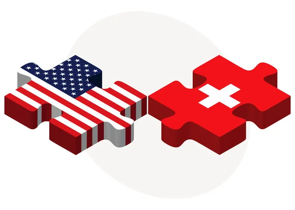 Drapeaux USA et Suisse en puzzle — Image vectorielle