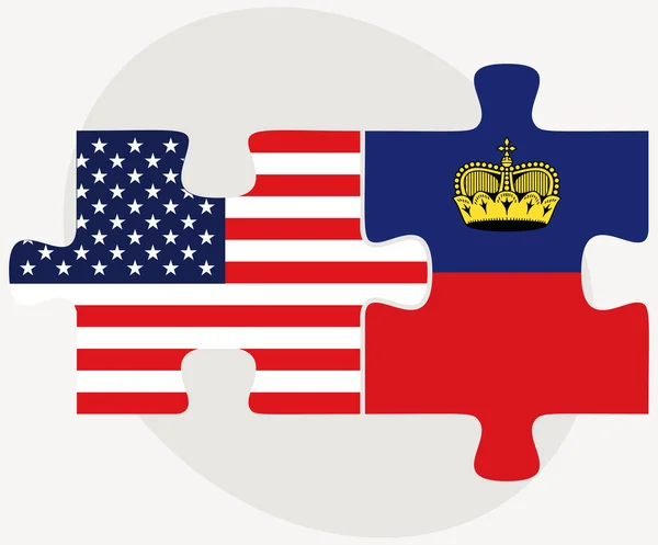 USA and Liechtenstein Flags in puzzle — Stockový vektor