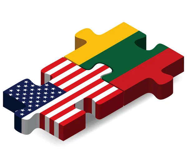 Bandeiras dos EUA e Lituânia no quebra-cabeça —  Vetores de Stock