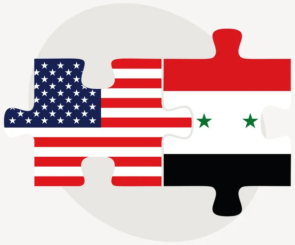 USA and Syria Flags in puzzle — Stockvector