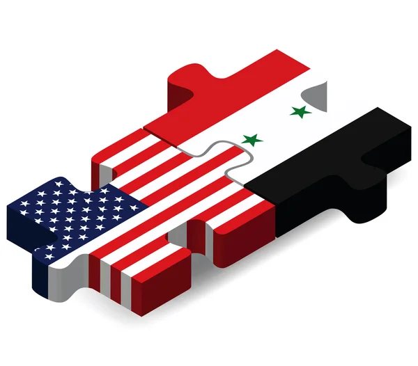 USA and Syria Flags in puzzle — Wektor stockowy