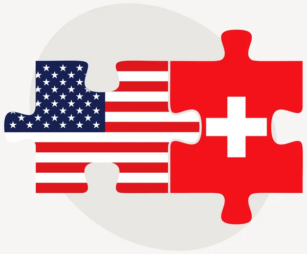 USA and Switzerland Flags in puzzle — Stock Vector