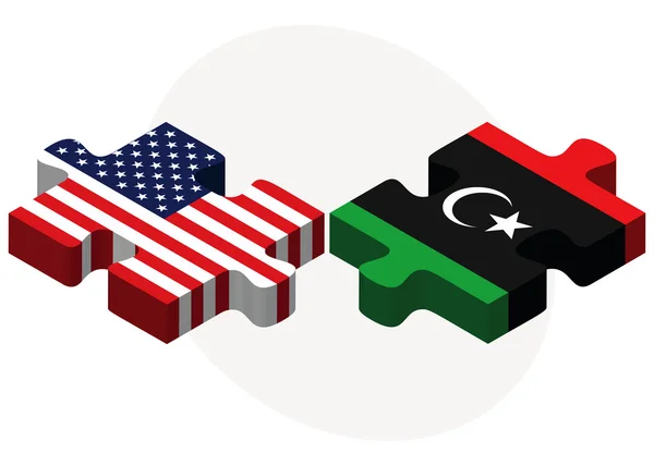 Bandiere USA e Libia nel puzzle — Vettoriale Stock