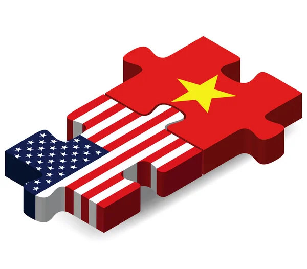 USA a vlajky Vietnamu v puzzle — Stockový vektor