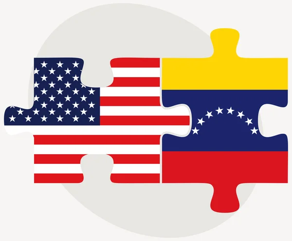 USA a vlajky Venezuely v puzzle — Stockový vektor