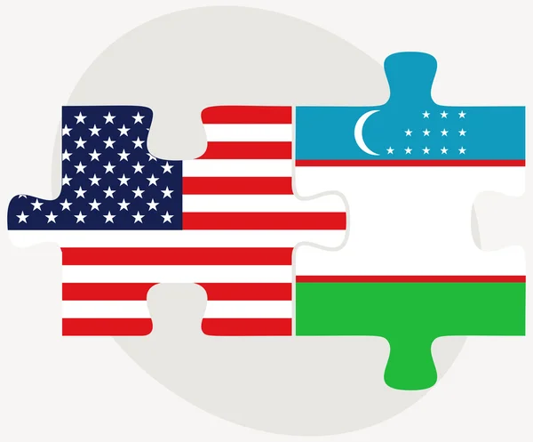 Etats-Unis et Ouzbékistan Drapeaux en puzzle — Image vectorielle