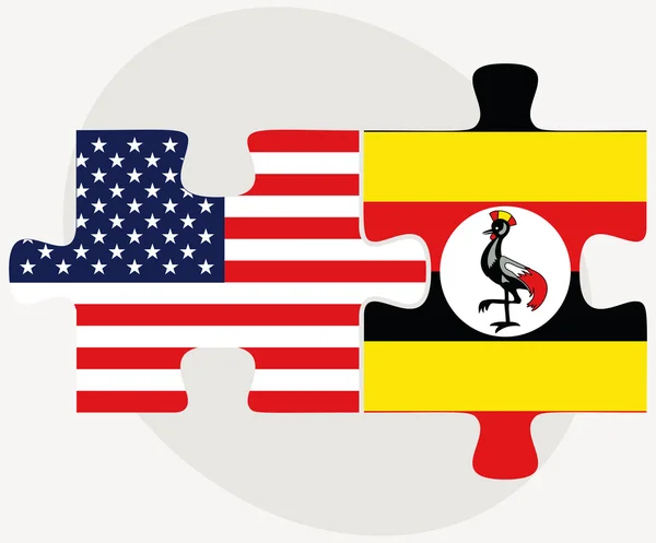 Bandeiras dos EUA e Uganda no quebra-cabeça —  Vetores de Stock