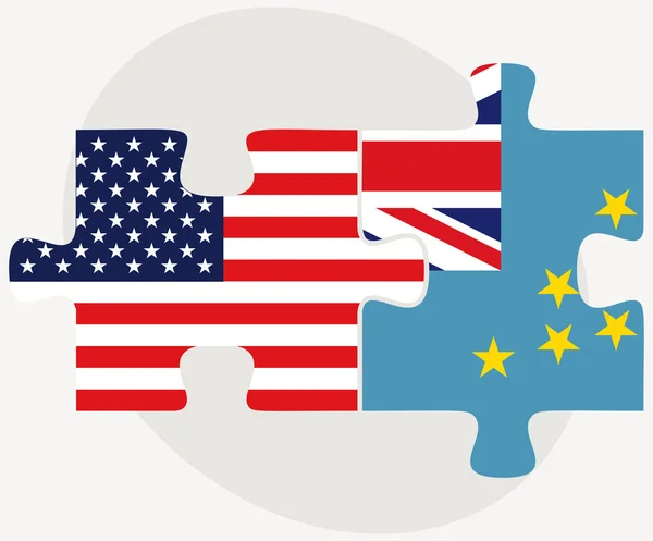 VS en Tuvalu vlaggen in puzzel — Stockvector