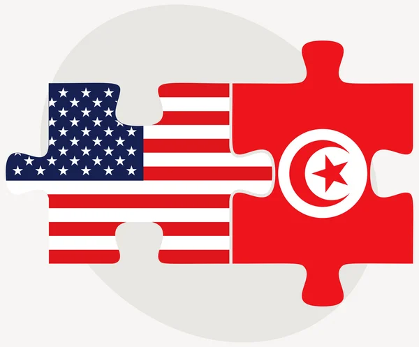 USA i Tunezja flagi w puzzle — Wektor stockowy