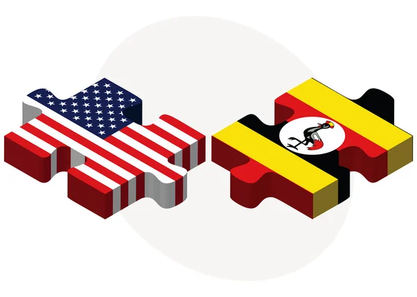 USA and Uganda Flags in puzzle — Stock Vector