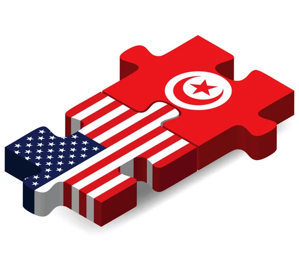 VS en Tunesië vlaggen in puzzel — Stockvector