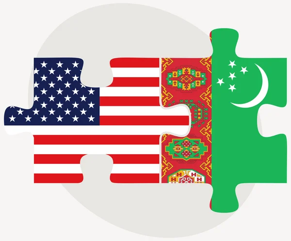 USA a vlajky Turkmenistán v puzzle — Stockový vektor