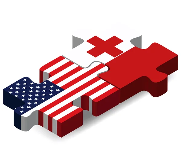 Bandiere USA e Tonga nel puzzle — Vettoriale Stock