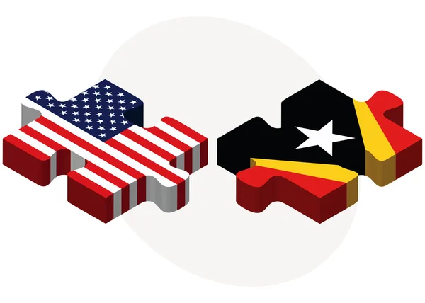 Estados Unidos y Timor Oriental banderas en rompecabezas — Vector de stock