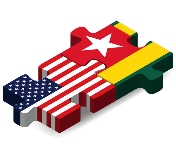 EE.UU. y Togo banderas en rompecabezas — Vector de stock