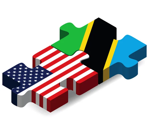USA och Tanzania flaggor i pussel — Stock vektor