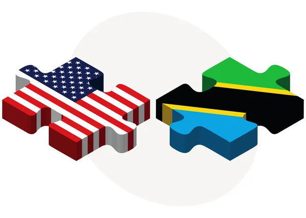 Etats-Unis et Tanzanie Drapeaux en puzzle — Image vectorielle