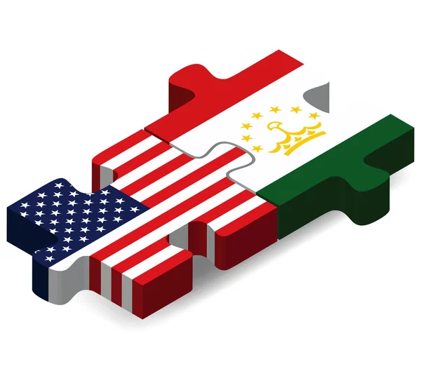 VS en Tadzjikistan vlaggen in puzzel — Stockvector