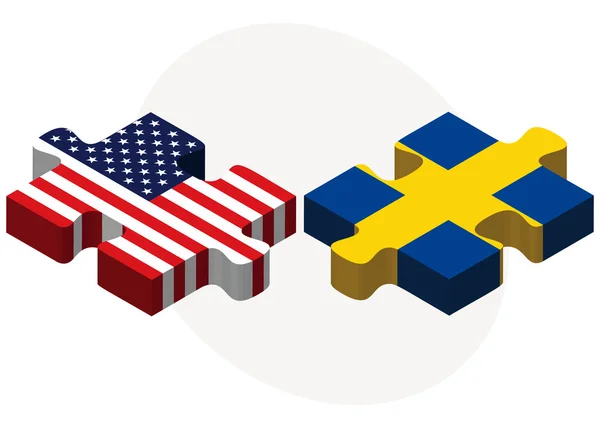 USA och Sverige flaggor i pussel — Stock vektor