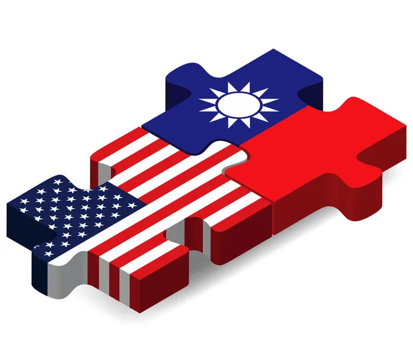 USA i Tajwan flagi w puzzle — Wektor stockowy