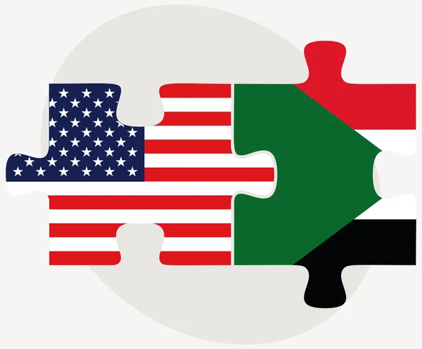 USA a vlajky Súdán v puzzle — Stockový vektor