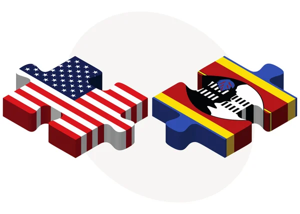 USA und Swasiland Flaggen in Puzzle — Stockvektor