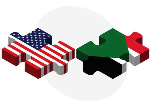 Banderas de Estados Unidos y Sudán en rompecabezas — Vector de stock
