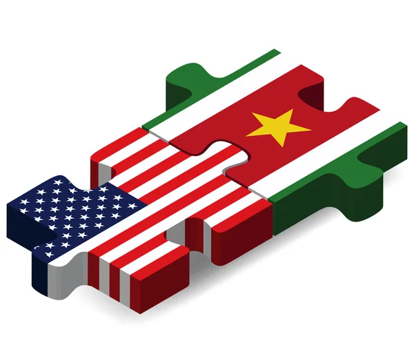 Bandiere USA e Suriname nel puzzle — Vettoriale Stock