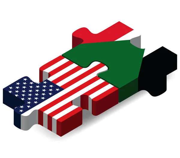 VS en Soedan vlaggen in puzzel — Stockvector