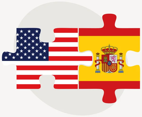 Banderas de España y Estados Unidos en rompecabezas — Archivo Imágenes Vectoriales