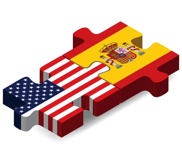 USA and Spain Flags in puzzle — Stock Vector