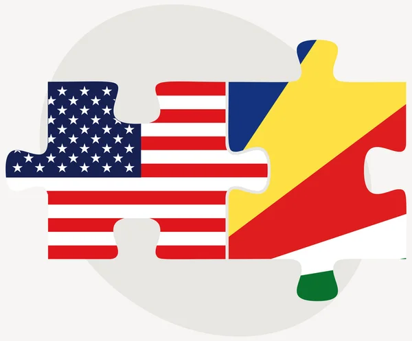 Etats-Unis et Seychelles Drapeaux en puzzle — Image vectorielle