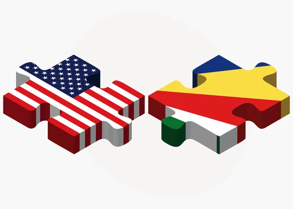 Etats-Unis et Seychelles Drapeaux en puzzle — Image vectorielle