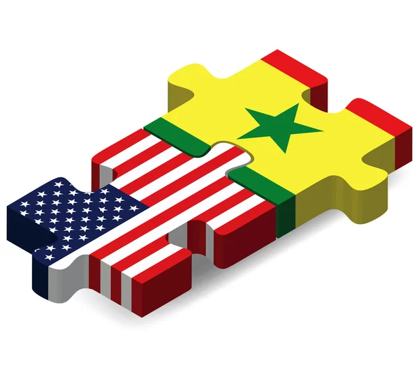 美国和塞内加尔旗子在拼图 — 图库矢量图片