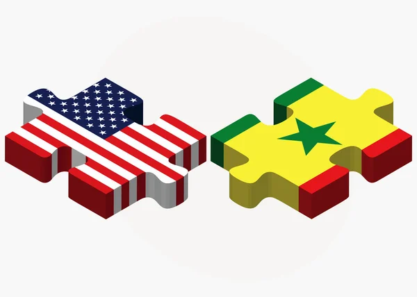 Banderas de EE.UU. y Senegal en rompecabezas — Vector de stock
