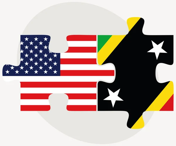 USA a Svatý Kryštof a Nevis vlajky v puzzle — Stockový vektor