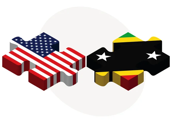 Etats-Unis et Saint-Kitts-et-Nevis Drapeaux en puzzle — Image vectorielle