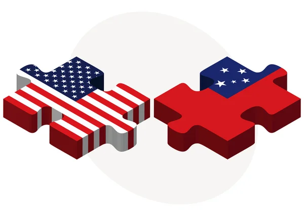 Banderas de Estados Unidos y Samoa en rompecabezas — Vector de stock